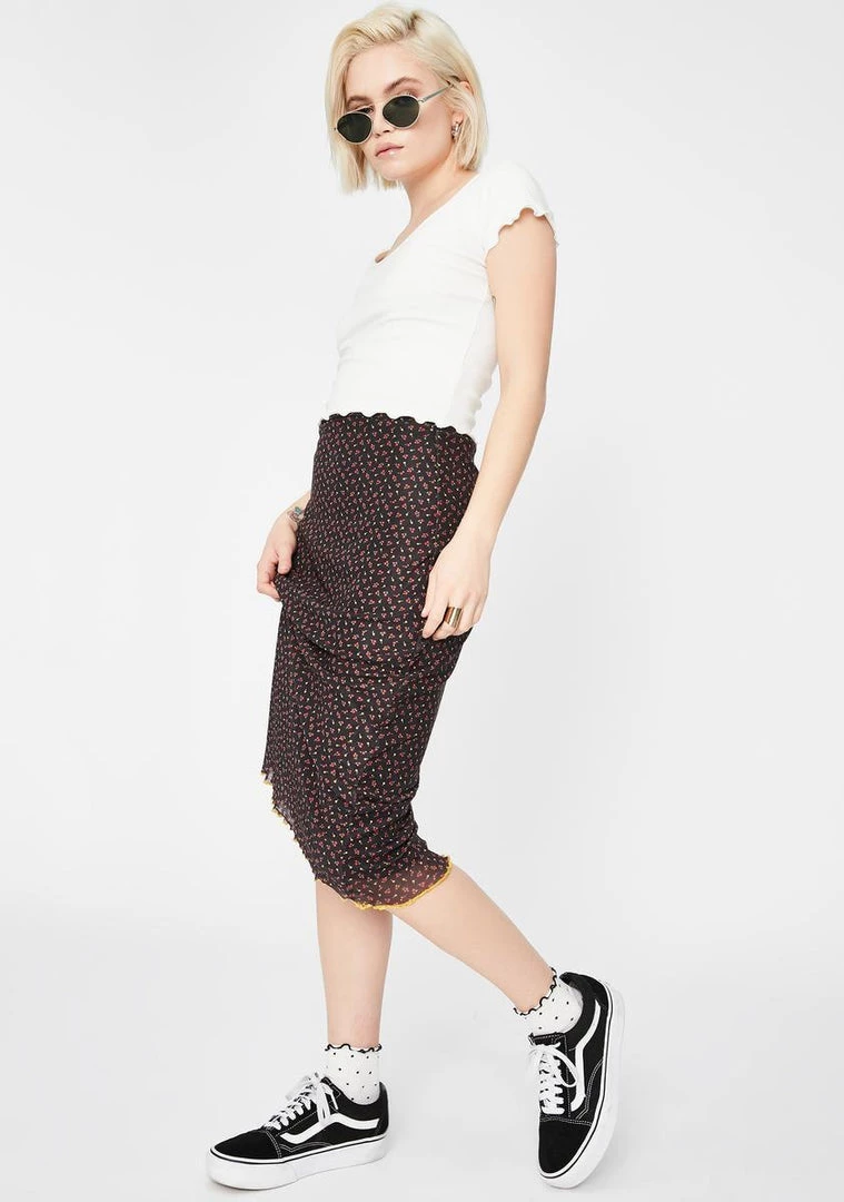Daisy Street Black Floral Mesh Midi Skirt Bottoms