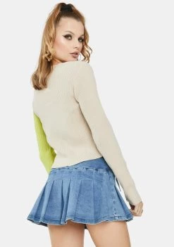 Daisy Street Lime 90's Split Color Cropped Cardigan