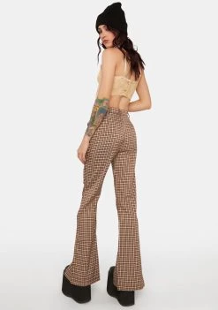 Daisy Street Brown Check Split Hem Trousers