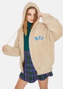 Daisy Street Outerwear Tan Hooded Sherpa Jacket