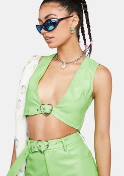 Daisy Street Neon Green Vegan Leather Crop Top