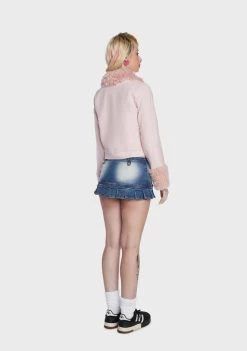 Daisy Street Houndstooth Print Fur Trim Jacket Faux Fur Jacket