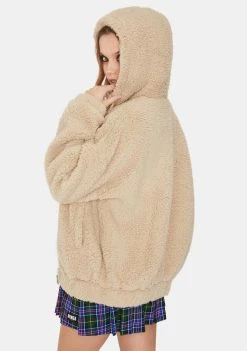 Daisy Street Outerwear Tan Hooded Sherpa Jacket