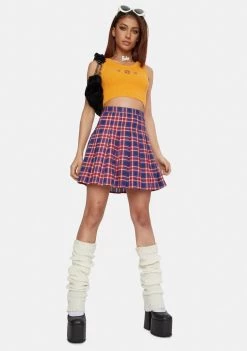 Daisy Street Navy Emily Plaid Skirt