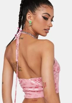 Daisy Street Tops Pink Floral Halter Crop Top