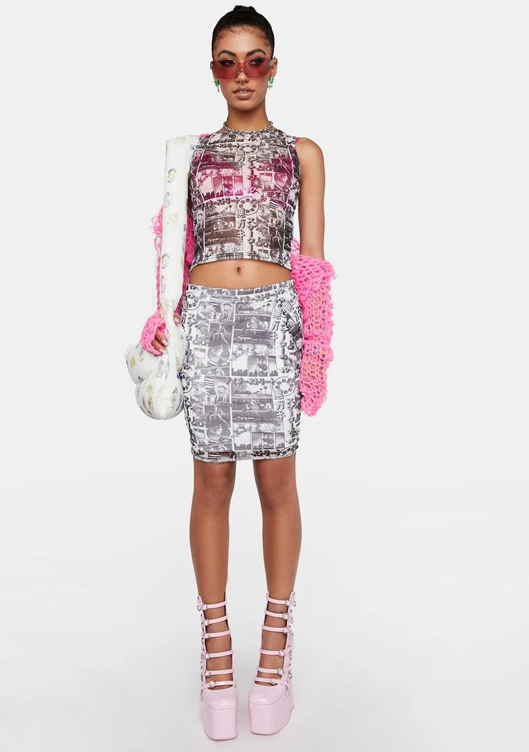 Daisy Street Mono Anime Mesh Crop Tank