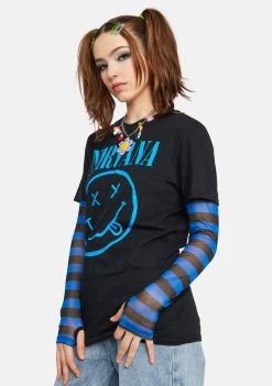 Daisy Street Tops Nirvana Blue Smiley Graphic Tee