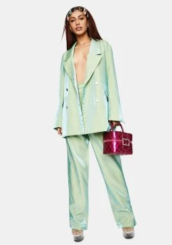 Daisy Street Outerwear Iridescent Green Relaxed Tailored Blazer