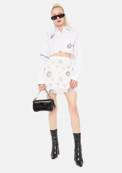 Daisy Street Sun And Stars Mesh Mini Skirt
