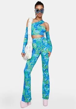 Daisy Street Tops Blue Printed One Shoulder Crop Top