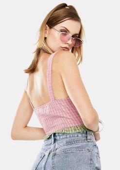 Daisy Street Checkered Button Front Crop Top