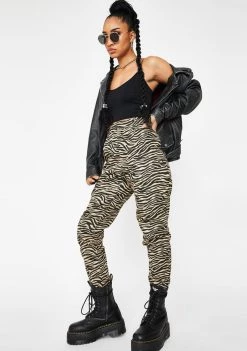 Daisy Street Tapered Zebra Print Pants Bottoms