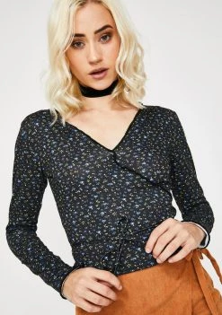 Daisy Street Wrap Front Floral Long Sleeve Top