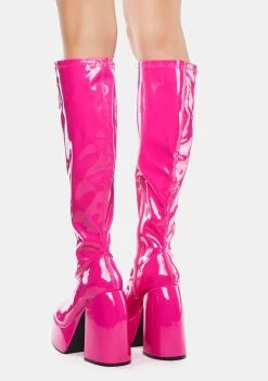 Daisy Street Pink Patent Platform Boots