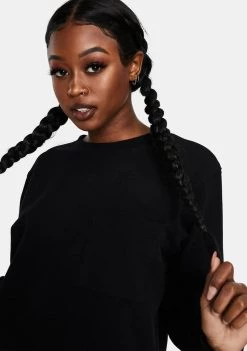 Daisy Street Black Stay At Home Crewneck Sweatshirt Tops