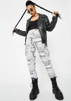 Daisy Street News Paper High Waisted Pants Bottoms