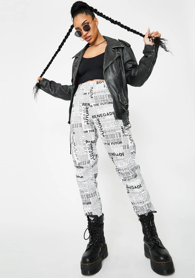 Daisy Street News Paper High Waisted Pants Bottoms