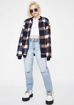 Daisy Street Outerwear Check Teddy Bomber Jacket