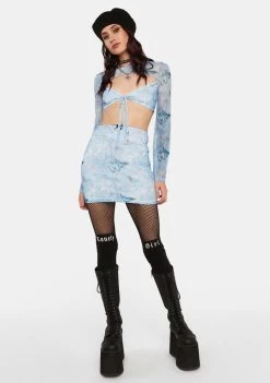 Daisy Street Mesh Butterfly Crop Top Sheer Crop Top