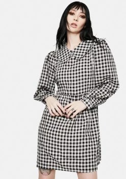 Daisy Street Gingham Print Peter Pan Collar Mini Dress Dresses