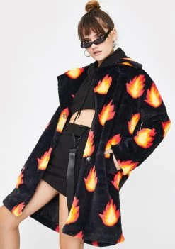 Daisy Street Outerwear Flame Faux Fur Coat