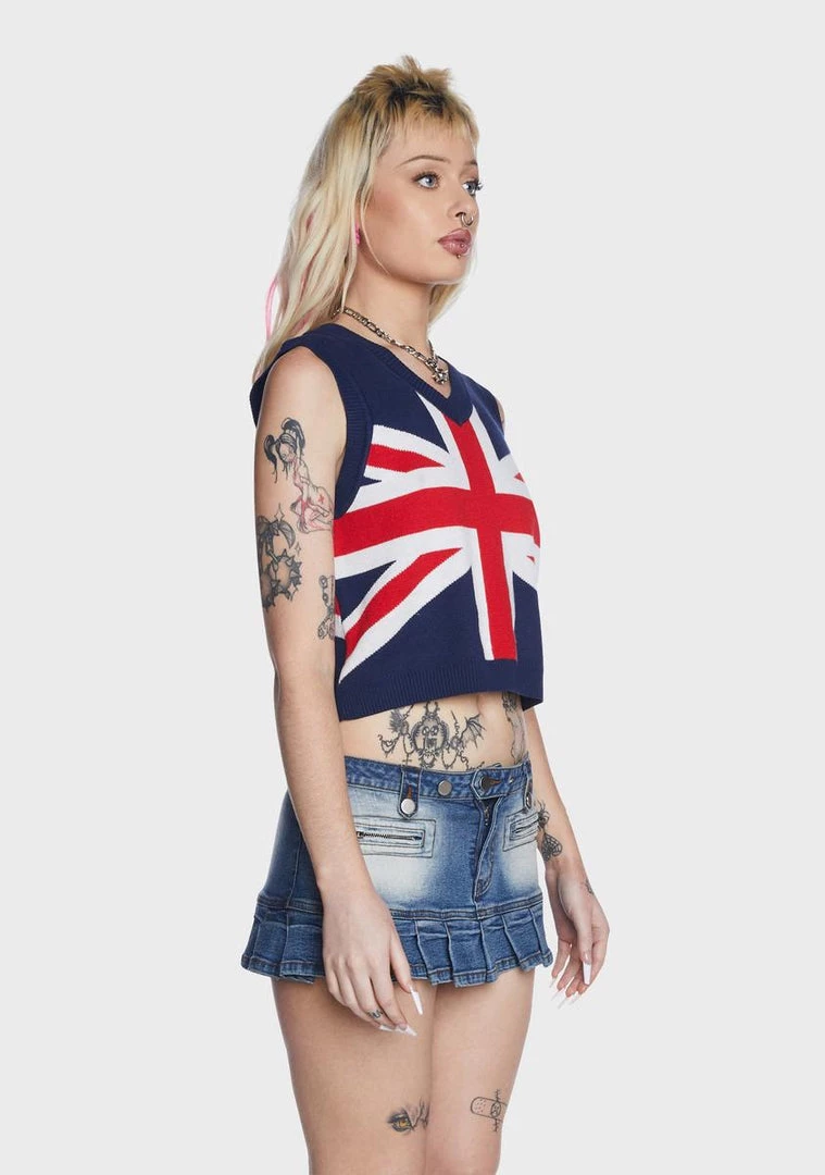 Daisy Street Union Jack Sweater Vest Sweater Vests