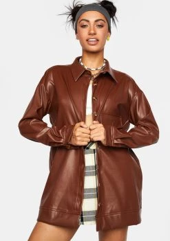 Daisy Street Vegan Leather Shacket Outerwear