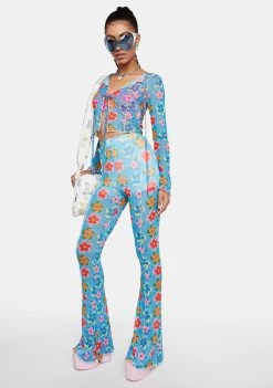 Daisy Street Blue Floral Mesh Trousers