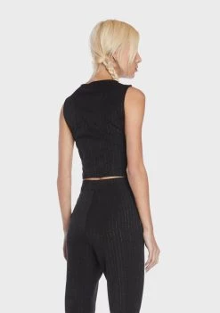 Daisy Street Pinstripe Fitted Vest Tank Crop Top