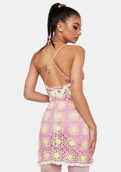 Daisy Street Floral Crochet Mini Dress