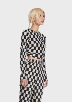 Daisy Street Checkered Crop Top Long Sleeve Crop Top