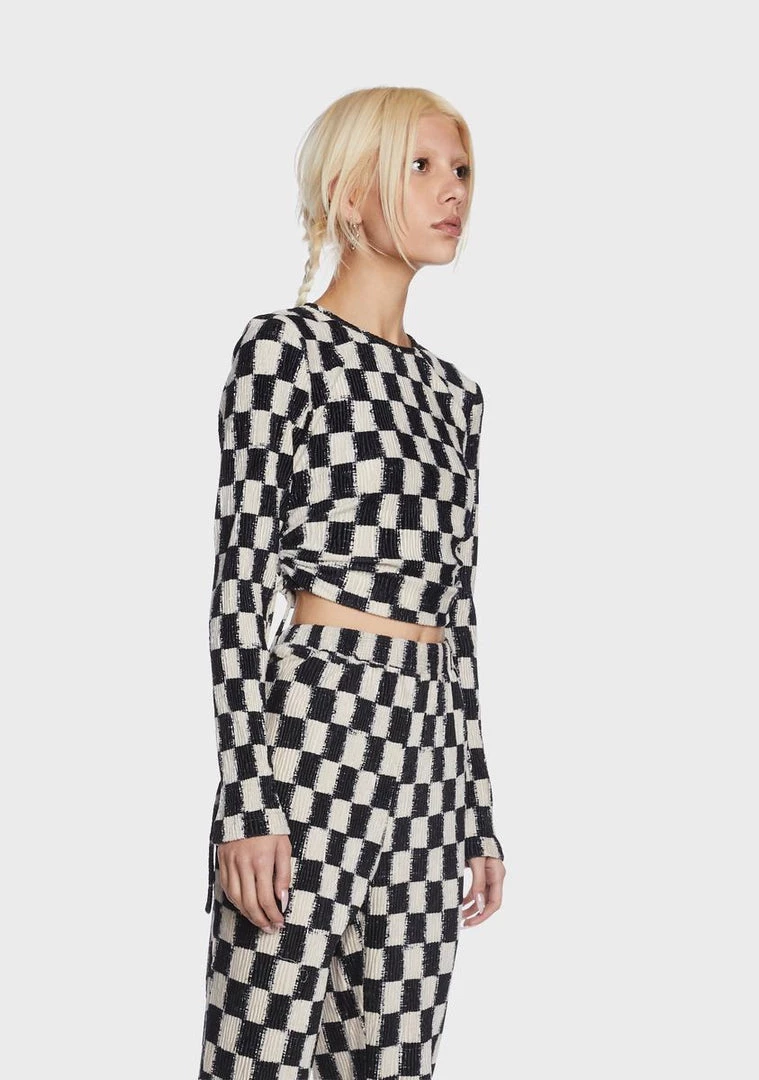 Daisy Street Checkered Crop Top Long Sleeve Crop Top