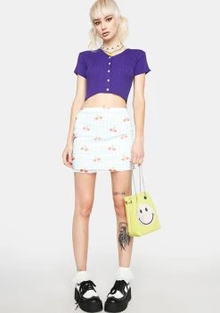 Daisy Street Purple 90s Short Sleeve Cardigan