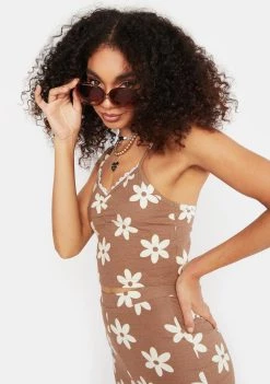 Daisy Street Tan Floral Crop Top Tops
