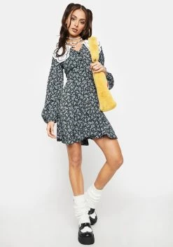 Daisy Street Dresses Blue Floral Lace Collar Dress