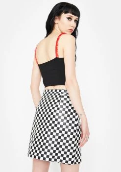 Daisy Street Checkered Vinyl A-Line Mini Skirt Bottoms