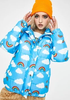 Daisy Street Outerwear Rainbow N' Cloud Puffer Jacket