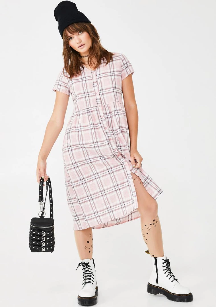 Daisy Street Check Print Smocked Midi Dress