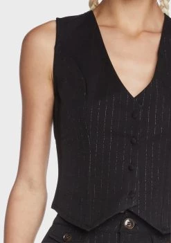 Daisy Street Pinstripe Fitted Vest Tank Crop Top