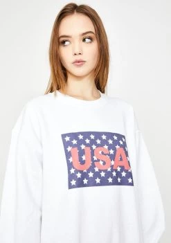 Daisy Street Tops USA Graphic Print Boyfriend Sweater