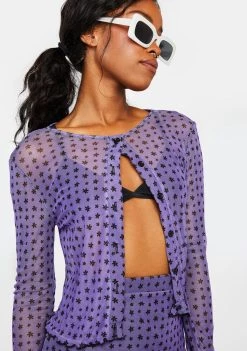 Daisy Street Purple Floral Mesh Cardigan