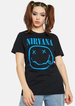 Daisy Street Tops Nirvana Blue Smiley Graphic Tee
