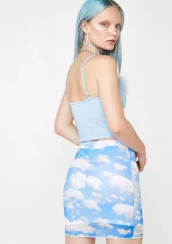 Daisy Street Cloud Print Mesh Mini Skirt
