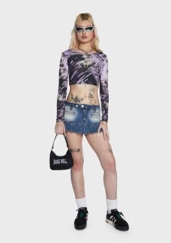 Daisy Street Tie Dye Butterfly Crop Top Long Sleeve Crop Top