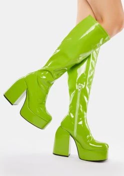 Daisy Street Platforms Green Patent Platform Boots