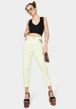 Daisy Street Yellow Printed Pocket Mom Jeans