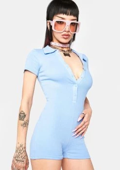 Daisy Street Blue Polo Romper