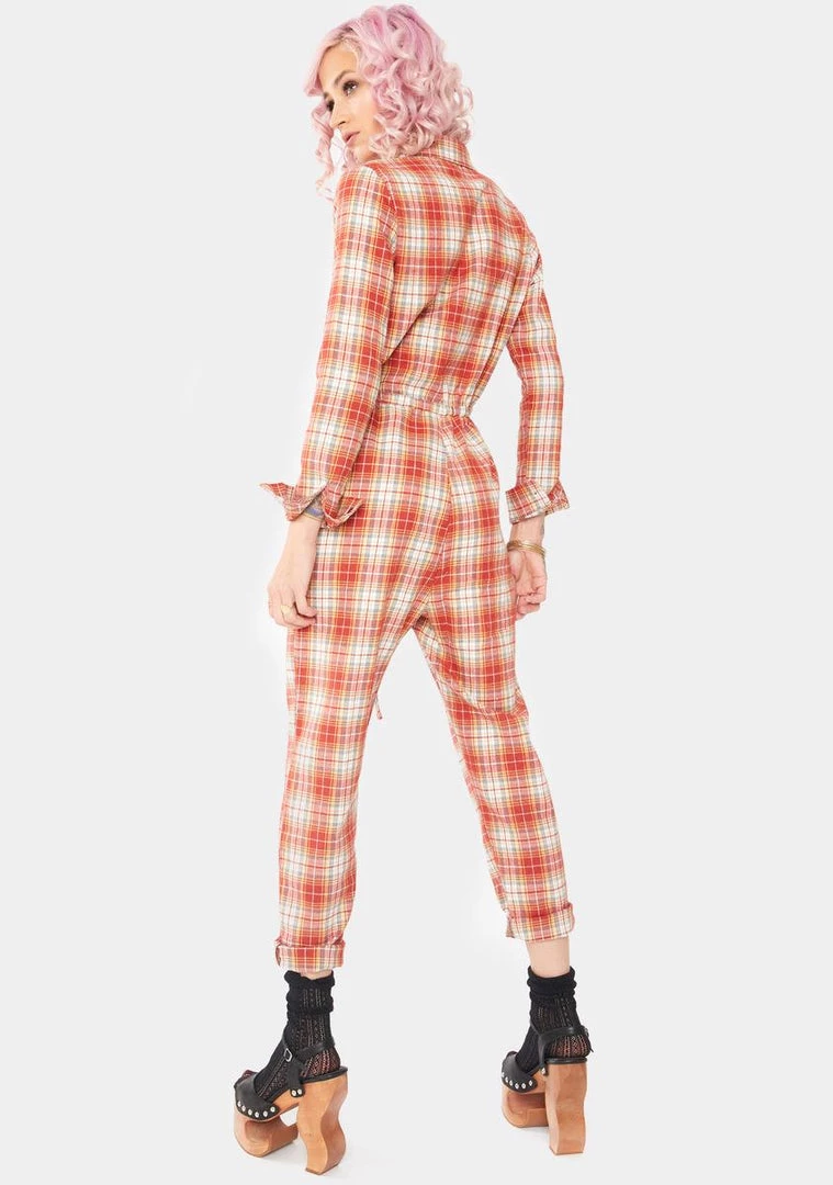 Daisy Street Relaxed Plaid Jumpsuit