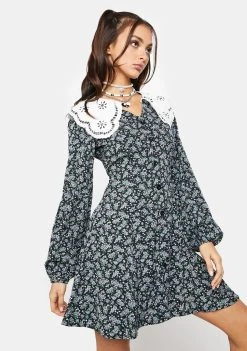 Daisy Street Dresses Blue Floral Lace Collar Dress