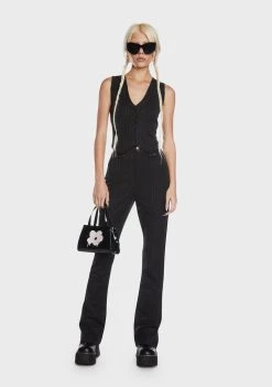 Daisy Street Pinstripe Fitted Vest Tank Crop Top